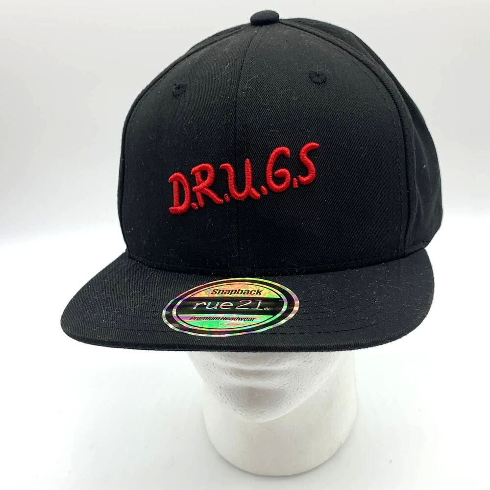 rue21 D.R.U.G.S Baseball Cap Adult One Size Fit All Snapback Black Hat
